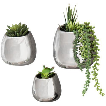 Contemporary Silver Ceramic Wall-Mounted Planters, Set of 3 – MyGift