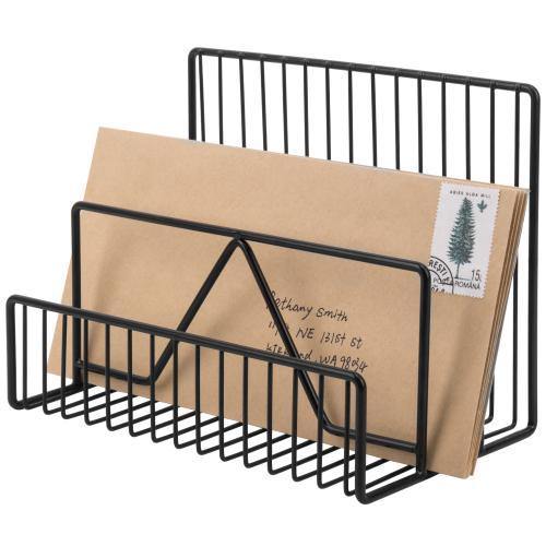 Modern Black Metal Wire Mail Sorter, Geometric Design - MyGift