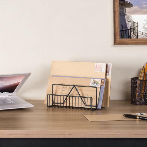 Modern Black Metal Wire Mail Sorter, Geometric Design - MyGift