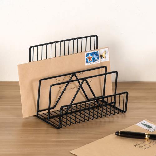 Modern Black Metal Wire Mail Sorter, Geometric Design - MyGift