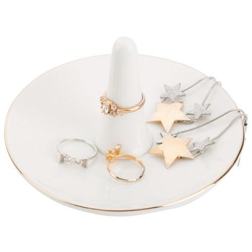 White Ceramic Jewelry Dish with Gold Trim - MyGift