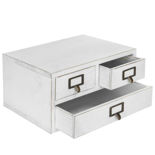 Vintage White Wood 3-Drawer Desktop Organizer-MyGift