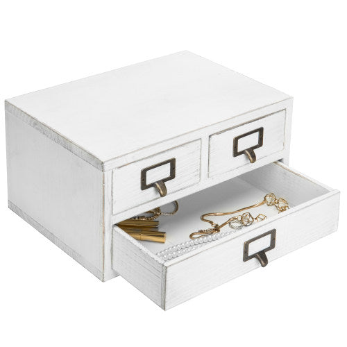 Vintage White Wood 3-Drawer Desktop Organizer-MyGift