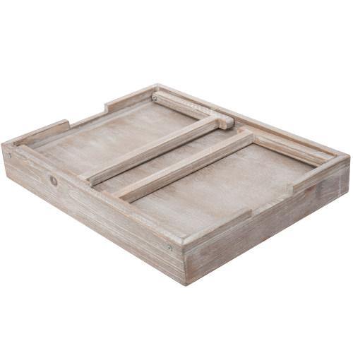 MyGift Vintage Graywashed Wood Breakfast Serving Tray with Foldable Legs