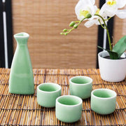 Japanese Style Jade-Color Ceramic Sake Set with Carafe and 4 Cups - MyGift