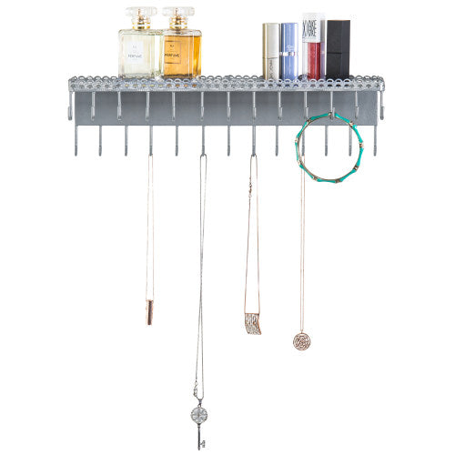 Wall-Mounted Silver Jewelry Organizer with Display Shelf-MyGift