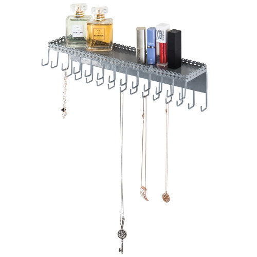 Wall-Mounted Silver Jewelry Organizer with Display Shelf-MyGift