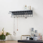 Wall-Mounted Silver Jewelry Organizer with Display Shelf-MyGift