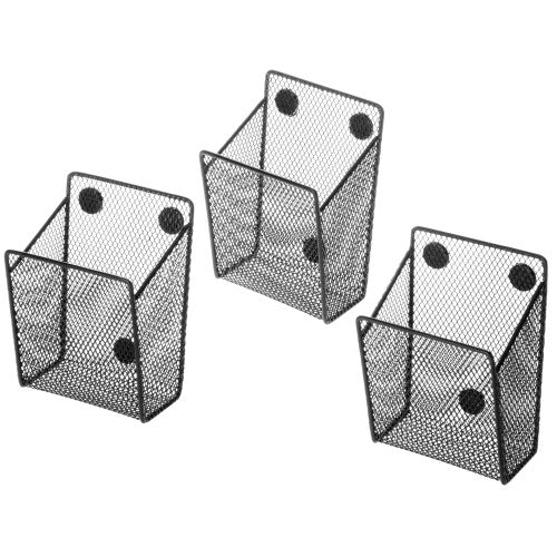 MyGift Wire Mesh Magnetic Storage Baskets, Office Supply Organizer, Set of 3, Black