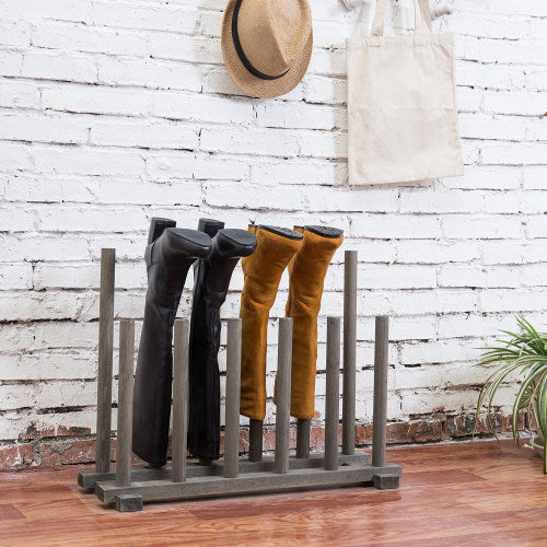 Dark Gray Wood Boot Storage Rack, For 6 Pairs – MyGift