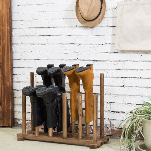 Dark Brown Wood Boot Rack, For 6 Pairs-MyGift