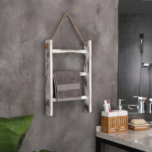 Whitewashed Wood Wall-Hanging Hand Towel Ladder - MyGift