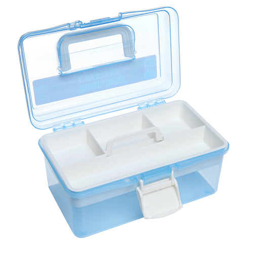 MyGift 10 Clear Light Blue Plastic Multipurpose Portable Handled Organizer Storage Box/Case