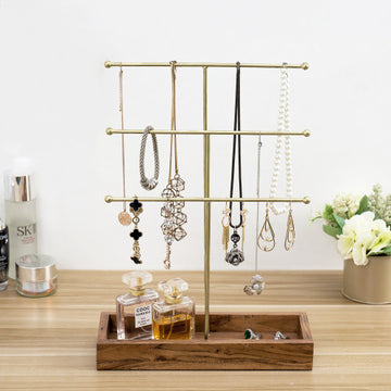 Brass Metal Jewelry Stand w/ Acacia Wood Ring Tray – MyGift