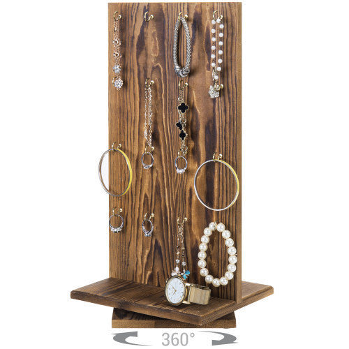 Rustic-Style 2-Tier Jewelry Organizer Stand, Wooden T-Bar Necklace Rack and  Bracelet Holder Display for Selling, Bangle, Watch Tower, Rings, Earrings  Storage (8x4x9 In)