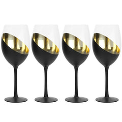 MyGift Modern Brass Long Stemmed Wine Glasses for White or Red Wine with  Elegant Angled Design, Set of 4 : : Home