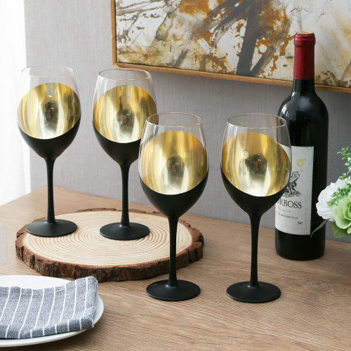 Modern Matte Black & Gold Stemmed Wine Glasses, Set of 4-MyGift