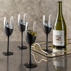 Set of 4, 8oz Stemmed Champagne Flutes with Angled Matte Black and Copper  Plated Accent, Sparkling Wine Stemware in 2023