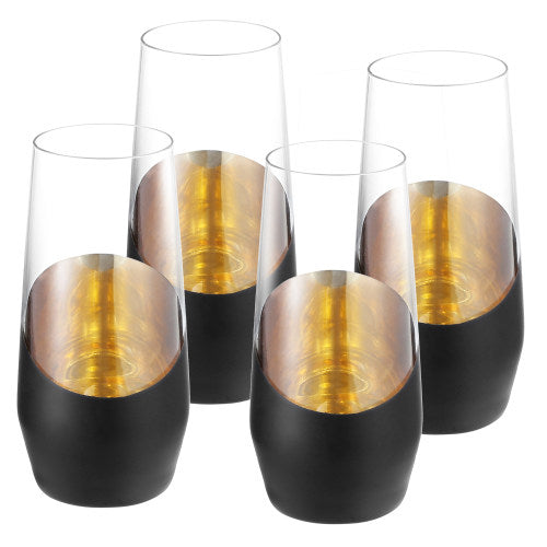 Modern Black and Gold Plated Stemless Champagne Flutes, Set of 4-MyGift