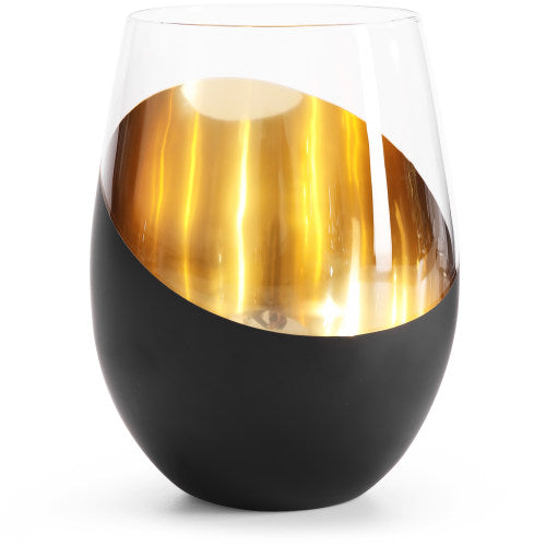 Set Of 2 Stemless Wine Glasses EmbellishedPlating Gold Black