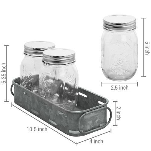 Farmhouse Country Glass Canister Set Galvanized Metal Lids w/ Tray Jars  Storage