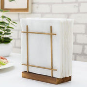 Rustic Dark Brown Wood & Brass Metal Napkin Holder - MyGift