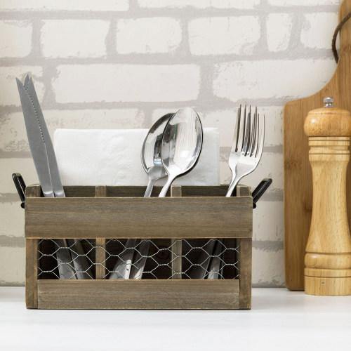 Reclaimed Style Wood and Chicken Wire Utensil Holder - MyGift