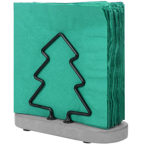 Metal Wire Napkin Holder w/ Gray Cement Base and Christmas Tree Design-MyGift