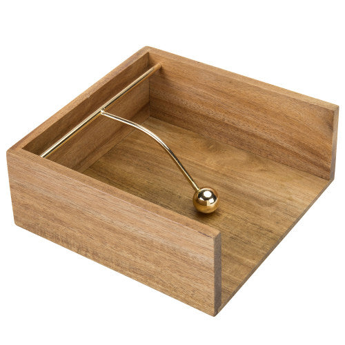 Premium Acacia Wood Napkin Holder w/ Brass Tone Weighted Arm-MyGift