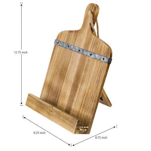 Cutting Board Shaped Burnt Wood and Galvanized Metal Cookbook Holder - MyGift