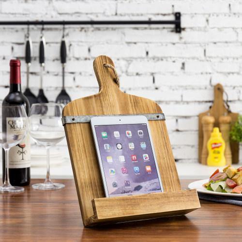 Cutting Board Shaped Burnt Wood and Galvanized Metal Cookbook Holder - MyGift