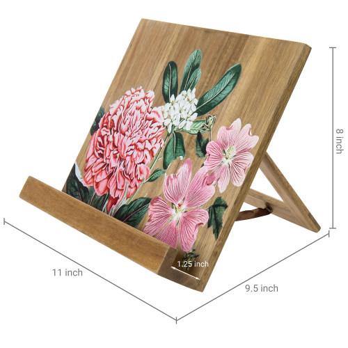 Premium Acacia Wood Cookbook Stand w/ Floral Print - MyGift