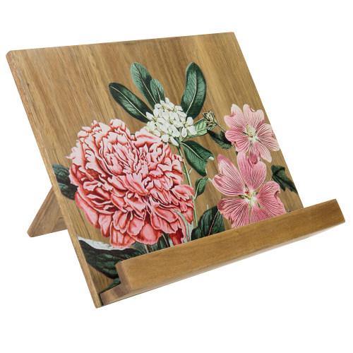 Premium Acacia Wood Cookbook Stand w/ Floral Print - MyGift