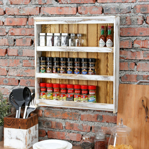 Farmhouse-Style White Washed & Brown Wood Spice Rack-MyGift