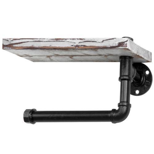 Industrial-Style Whitewashed Toilet Paper Holder with Shelf - MyGift