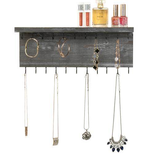 Wall Mounted Gray Wood Jewelry Organizer Shelf-MyGift