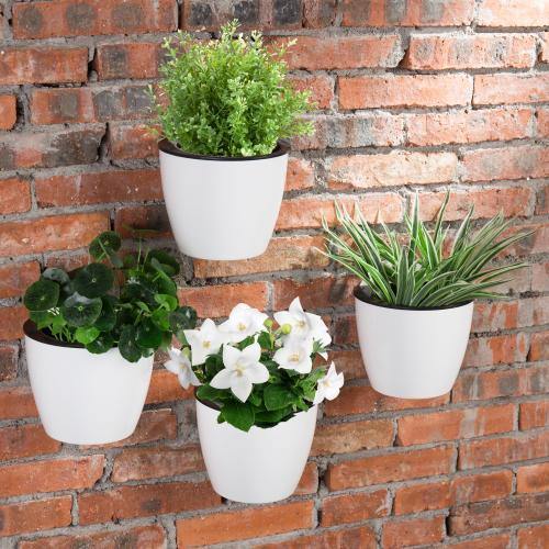 Wall Mounted Self Watering White Planter Pots, Set of 4 - MyGift