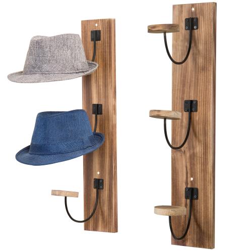 Whitewashed Wood and Black Metal Wire Wall Mounted Vertical Hat Rack, Set of 2