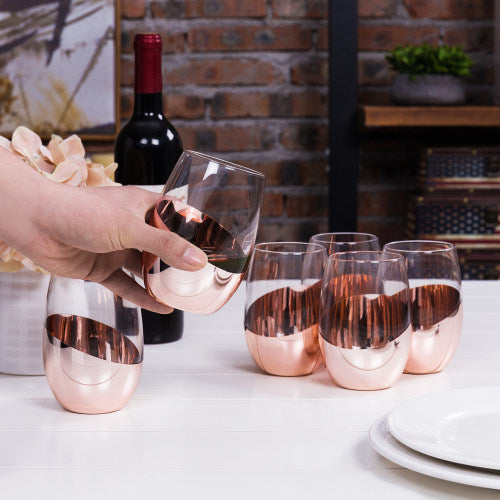 MyGift 20 oz Modern Copper-Toned Stemmed Wine Glasses, Set of 4 