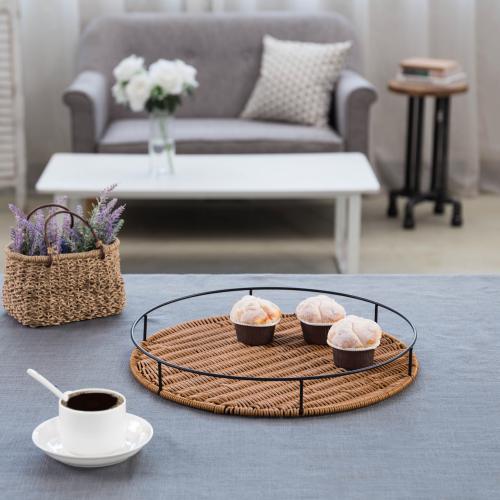 Round Woven Rattan Tray with Metal Frame-MyGift