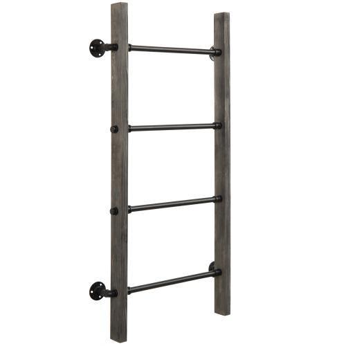 Gray Wood & Industrial Metal Pipe Wall Mounted Towel Ladder Rack - MyGift