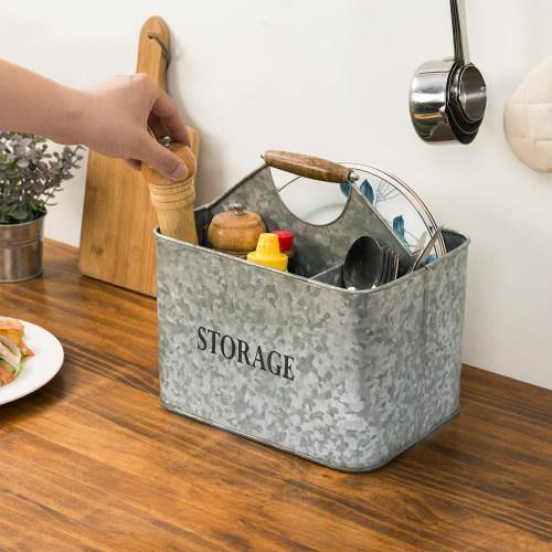 Rustic Galvanized Silver Metal Kitchen Organizer Caddy - MyGift