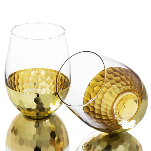 Brass-Tone Hammered Design Stemless Wine Glasses, Set of 4-MyGift