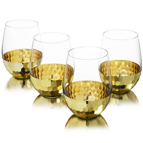 Brass-Tone Hammered Design Stemless Wine Glasses, Set of 4-MyGift