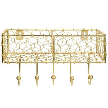 Modern Brass Metal Chicken Wire Mail Sorter Rack w/ Key Hooks – MyGift