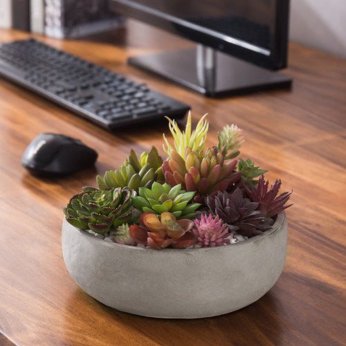 Minimalist Round Gray Cement Succulent Planter Bowl, 8 Inch Size-MyGift