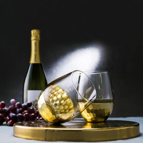 Brass-Tone Hammered Design Stemless Wine Glasses, Set of 4-MyGift