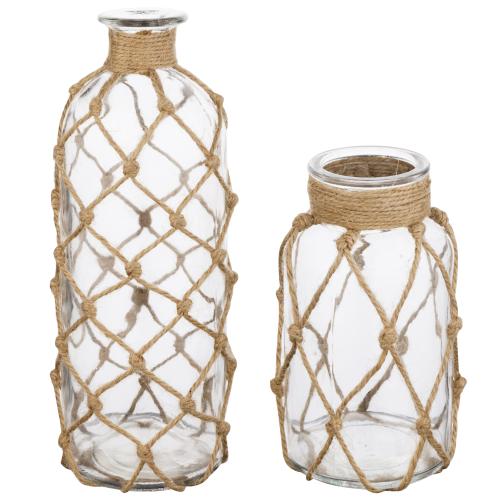 Decorative Glass Bottles w/ Rope Wrapping, Set of 2 – MyGift