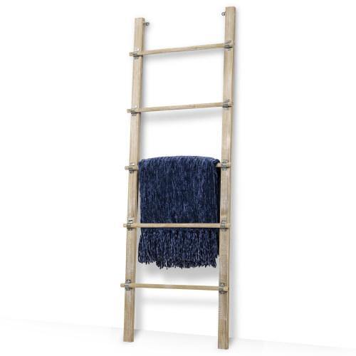 Distressed Brown Solid Wood Blanket Ladder w/ Rustic Metal Cuffs - MyGift