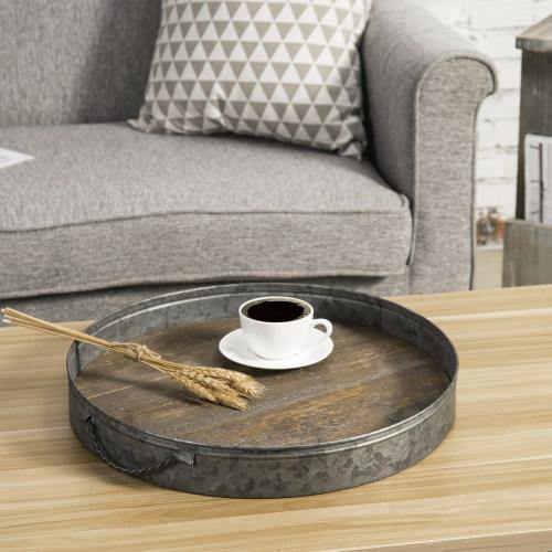 Galvanized Metal & Distressed Wood Round Serving Tray - MyGift